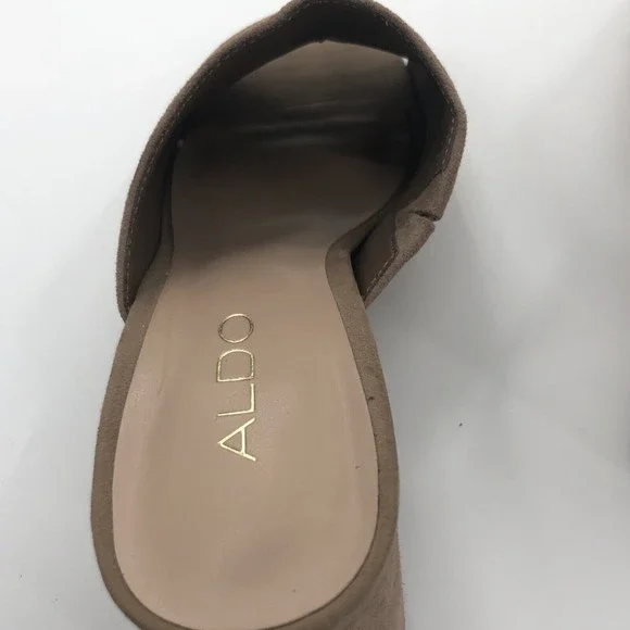 Aldo Womens Mules Slides Sandals Shoes Sz 6 Tan Suede Chunky Heel 2.5" Open Toe - Picture 9 of 13